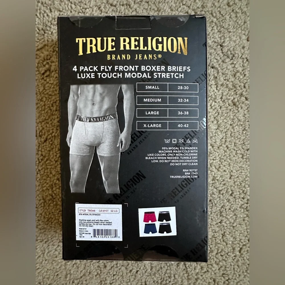 True Religion Men’s Boxer Briefs 4-Pack Size Large Luxe Touch Underwear NWT